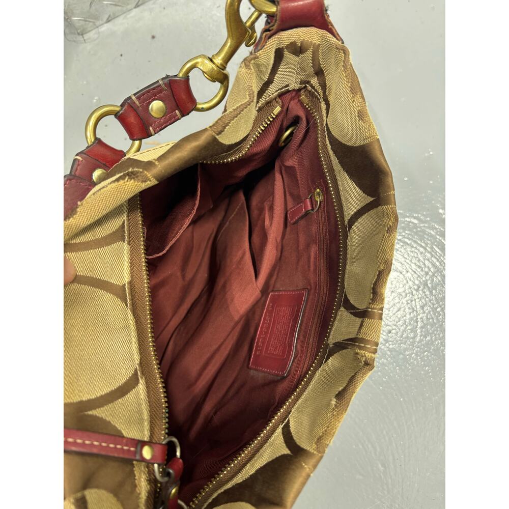 Coach Carly Hobo Bag Brown Signature C Burgundy Leather Gold Hardware 10619 - Picture 8 of 8